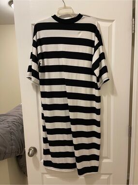 Dressed in LALA Black and White OversizedStriped Tee Dress